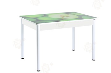 Обеденный раздвижной стол Айсберг-02 СТФ, белое лдсп/зеленые яблоки/ноги крашеные в Пензе
