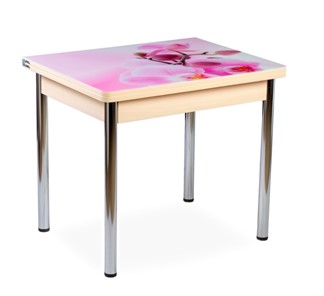Кухонный пристенный стол СПА-02 СТФ, молочный дуб/фотопечать орхидея/опоры хром в Пензе