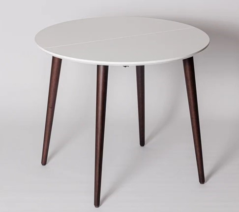 Кухонный стол круглый Белая Эмаль д. 100 см МДФ ножки вишня в Пензе - изображение