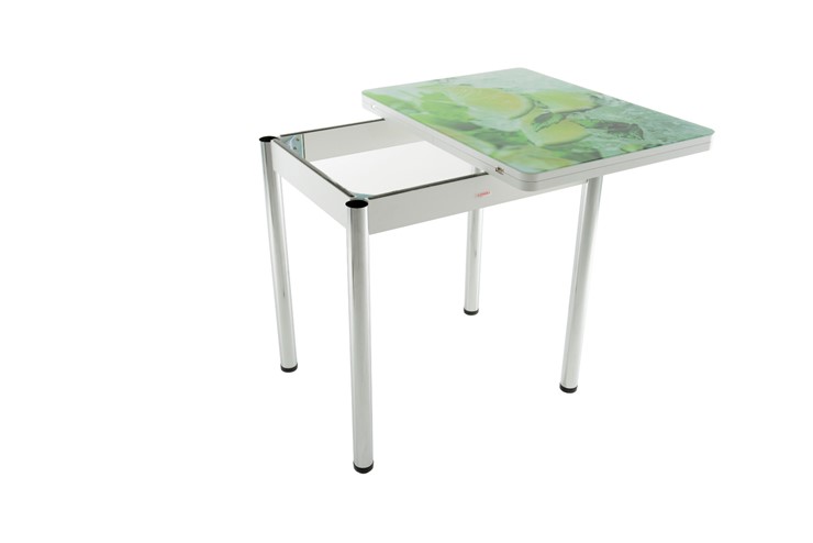 Кухонный раскладной стол Бари хром №6 (стекло молочное/дуб выбеленный) в Пензе - изображение 2