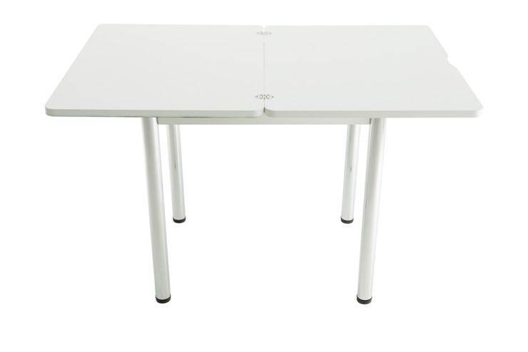 Кухонный раскладной стол Бари хром №6 (стекло молочное/дуб выбеленный) в Пензе - изображение 4