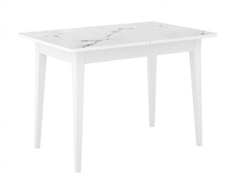 Кухонный стол раздвижной Dikline M110 Белый/стекло белый мрамор сатин/ножки MM белые в Пензе