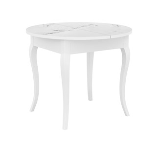 Кухонный раздвижной стол Dikline MR100 Белый/стекло белое мрамор сатин/ножки MC белые в Пензе