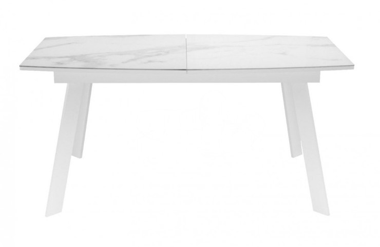 Кухонный раздвижной стол Dikline XLS160 мрамор белый глянец/ножки белые в Пензе - изображение 1