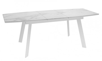 Кухонный раздвижной стол Dikline XLS160 мрамор белый глянец/ножки белые в Пензе - предосмотр 2