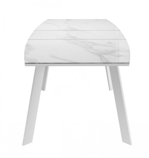 Кухонный раздвижной стол Dikline XLS160 мрамор белый глянец/ножки белые в Пензе - изображение 3