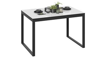 Обеденный раздвижной стол Маркус Тип 1 (Черный муар, Стекло белый мрамор) в Пензе