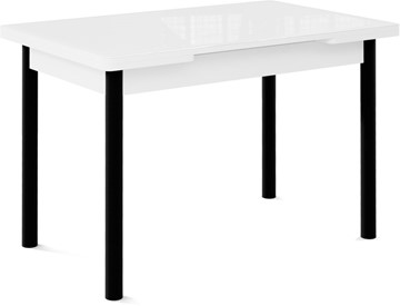 Кухонный стол раздвижной Милан-1 EVO, ноги металлические черные, стекло белое/серый в Пензе