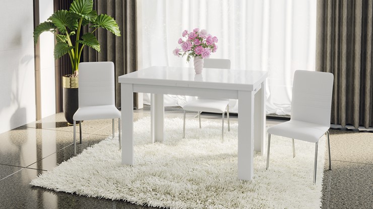 Кухонный раздвижной стол Норман тип 1, цвет Белый/Стекло белый глянец в Пензе - изображение 4