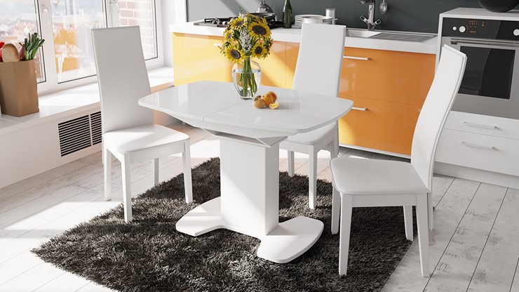 Кухонный раздвижной стол Портофино (СМ(ТД)-105.02.11(1)), цвет Белый глянец/Стекло белое в Пензе - изображение 2