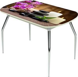 Кухонный раскладной стол Ривьера исп.2 ноги метал. крашеные №24 Фотопечать (Цветы №18) в Пензе