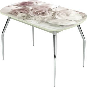 Кухонный раскладной стол Ривьера исп.2 ноги метал. крашеные №24 Фотопечать (Цветы №41) в Пензе