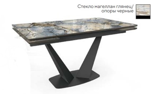 Кухонный стол раскладной SFV 140, стекло магеллан глянец/ножки черные в Пензе - изображение