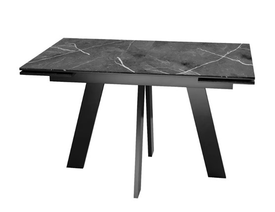 Обеденный раздвижной стол SKM 120, керамика черный мрамор/подстолье черное/ножки черные в Пензе - изображение