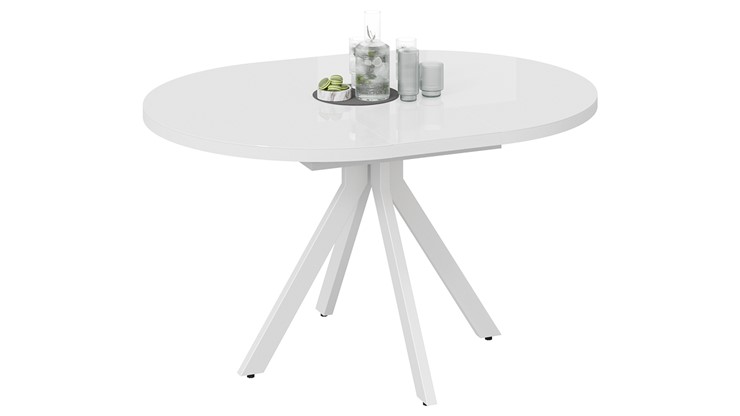 Обеденный раздвижной стол Стокгольм Тип 1 (Белый муар/Стекло глянцевое белое) в Пензе - изображение 1