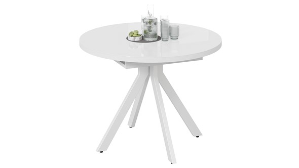 Обеденный раздвижной стол Стокгольм Тип 1 (Белый муар/Стекло глянцевое белое) в Пензе - изображение