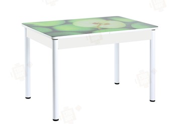 Кухонный стол раздвижной Айсберг-01 СТФ, белый/фотопечать зеленые яблоки/ноги крашеные в Пензе