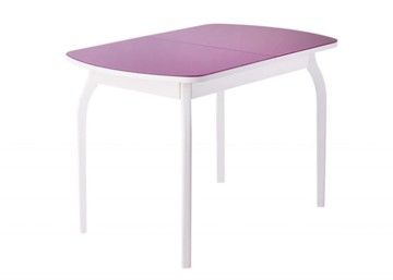 Кухонный раскладной стол ПГ-мини, матовое фиолетовое стекло, ноги гнутые массив белый в Пензе