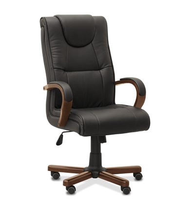 Кресло для руководителя Империя, натуральная кожа с компаньоном / черная/дерево - орех в Пензе - изображение