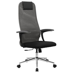 Офисный стул BRABIX PREMIUM "Ultimate EX-801" хром, плотная двойная сетка Х2, черное/серое, 532918 в Пензе