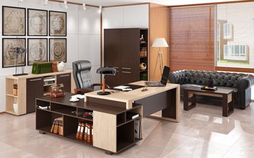 Кабинет руководителя ALTO с высоким шкафом для одежды, низким для документов и журнальным столиком в Пензе - предосмотр