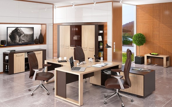 Кабинет руководителя ALTO с брифинг-приставкой, с низким и высокими шкафами в Пензе - изображение