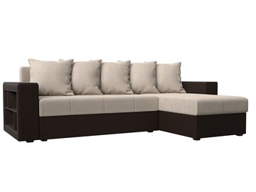 Угловой диван с оттоманкой Дубай Лайт, Бежевый/Коричневый (рогожка/экокожа) в Пензе