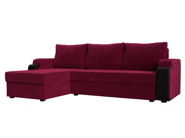 Угловой диван с оттоманкой Николь лайт, Бордовый/Черный (микровельвет/экокожа) в Пензе