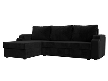 Угловой диван с оттоманкой Николь лайт, Черный/Черный (велюр/экокожа) в Пензе