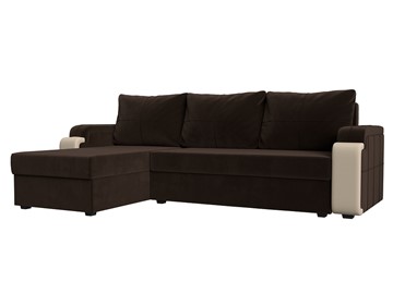 Угловой диван с оттоманкой Николь лайт, Коричневый/Бежевый (микровельвет/экокожа) в Пензе