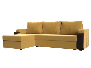 Угловой диван с оттоманкой Николь лайт, Желтый/Коричневый (микровельвет/экокожа) в Пензе