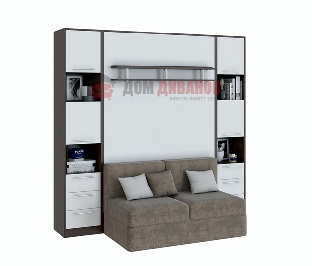Кровать-шкаф с диваном Бела 1, с полкой ножкой, 1200х2000, венге/белый в Пензе - изображение 1