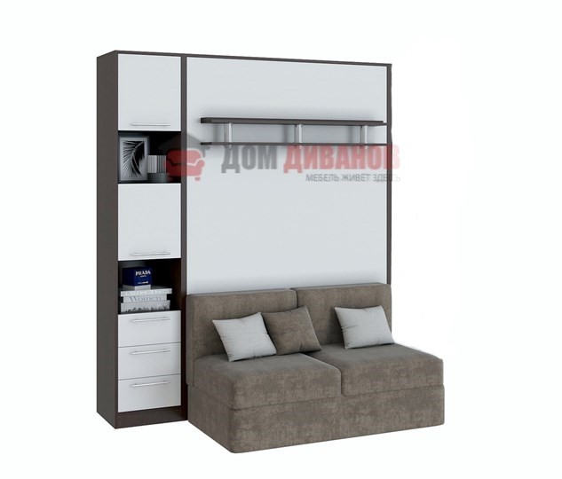 Кровать-шкаф с диваном Бела 1, с полкой ножкой с 1 пеналом, 1600х2000, венге/белый в Пензе - изображение 1