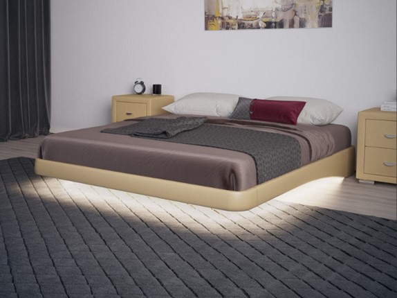 Кровать двуспальная парящая 160х200, Экокожа (Бежевый) в Пензе - изображение