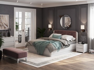 Кровать с подъемным механизмом Wood Home 1 200х200, Белая эмаль (сосна) с брашированием/Бентлей Нежно-лиловый в Пензе