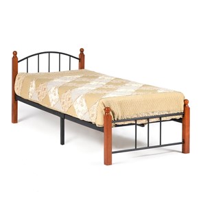 Спальная кровать AT-915 дерево гевея/металл, 90*200 см (Single bed), красный дуб/черный в Пензе