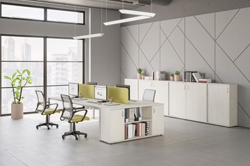 Комплект офисной мебели Комфорт КФ (белый премиум) на сером металокаркасе в Пензе