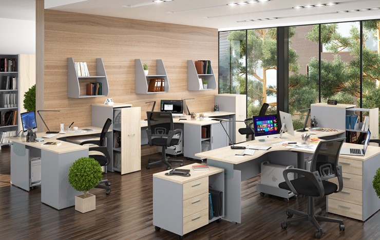 Офисная мебель OFFIX-NEW для 4 сотрудников с двумя шкафами в Пензе - изображение 1