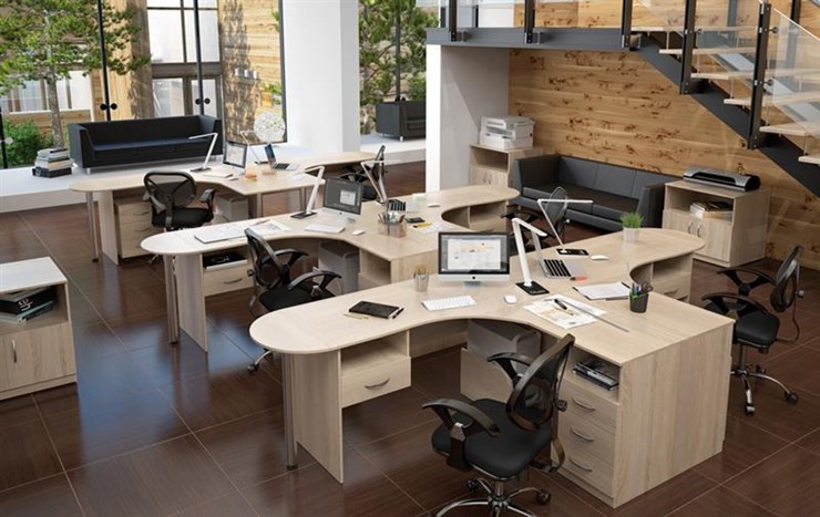 Комплект офисной мебели SIMPLE с эргономичными столами и тумбами в Пензе - изображение