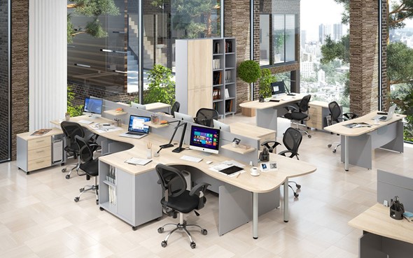 Офисная мебель OFFIX-NEW для 4 сотрудников с двумя шкафами в Пензе - изображение