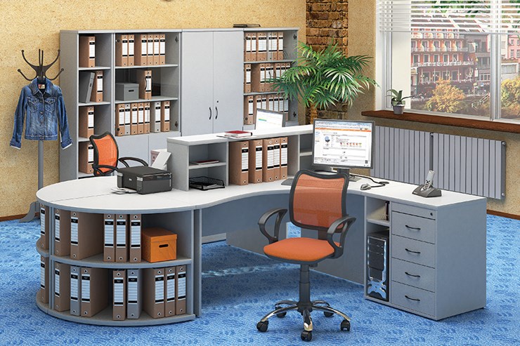 Офисный набор мебели Moно-Люкс для 2 сотрудников с большим шкафом и тумбами в Пензе - изображение
