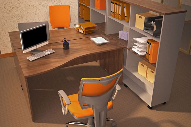 Комплект офисной мебели Милан для 2 сотрудников со стеллажом в Пензе - изображение