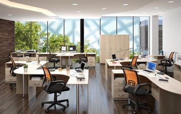Офисный комплект мебели SIMPLE с эргономичными столами, тумбами, шкафами в Пензе