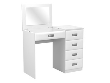Косметический стол Como/Veda, с зеркалом, 4 ящика, правый, ЛДСП белый/экокожа белая в Пензе