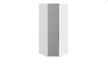 Распашной шкаф угловой Наоми с зеркальной левой дверью, цвет Белый глянец СМ-208.07.07 L в Пензе