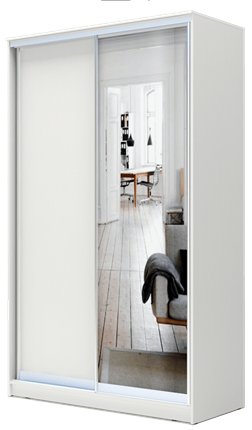 Шкаф 2-х дверный 2200х1200х420 с одним зеркалом ХИТ 22-4-12/2-15 Белая шагрень в Пензе - изображение