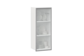 Шкаф кухонный высокий 400 Шервуд, со стеклом левый ЛД 281.421.000.121, белый/серый в Пензе