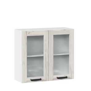 Навесной кухонный шкаф 800 со стеклом Винченца ЛД 234.360.000.033 Белый/Дуб Крафт белый в Пензе