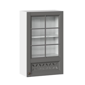 Шкаф кухонный Амели-3 600 высокий со стеклом ЛД 299.450.000.046, Белый/Оникс серый в Пензе