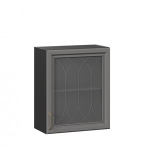 Навесной кухонный шкаф Джелатто 600 со стеклом ЛД 241.350.000.147, Черный/Оникс серый в Пензе